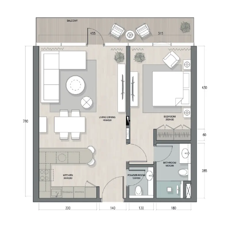 1 bedroom floor plan
