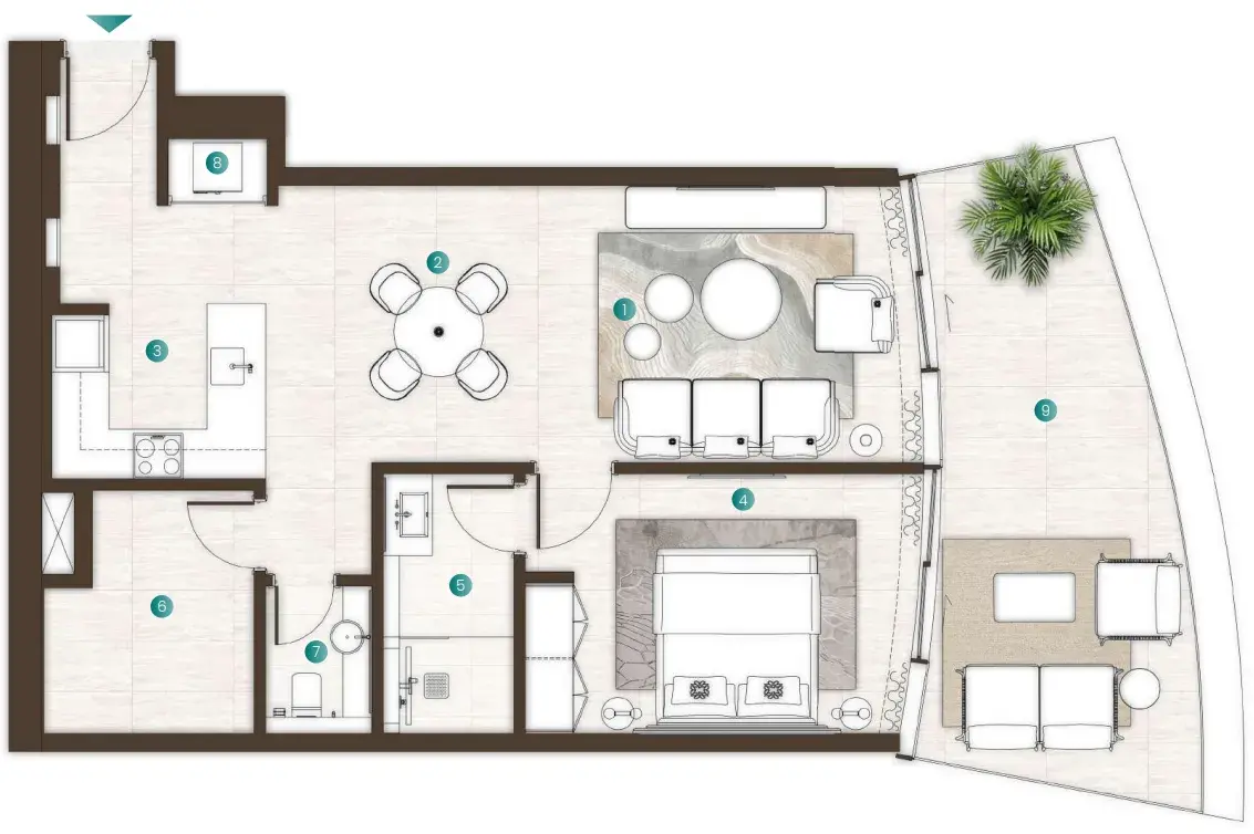 1 Bedroom apartments - La Mer by Elie Saab floor plan