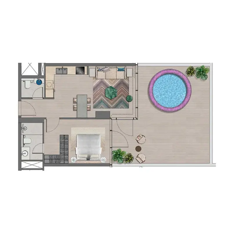 1 Bedroom apartments - Trio Isle floor plan