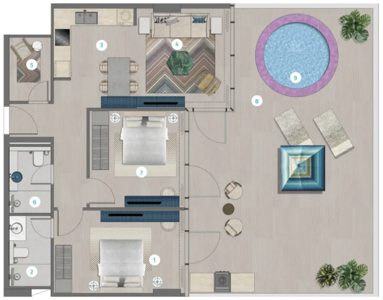 2.5 bedrooms apartments - Trio Isle floor plan
