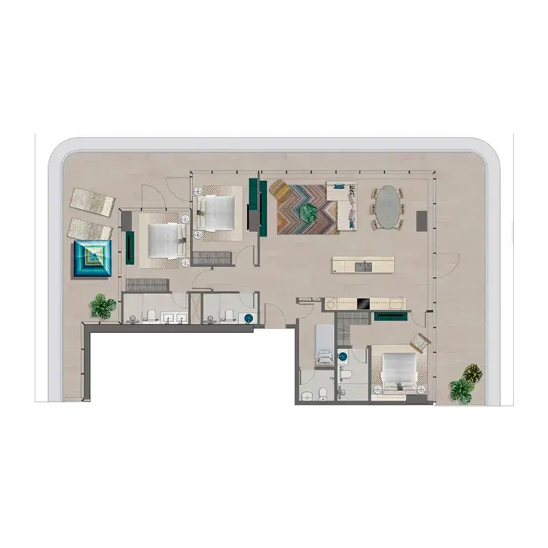 3 Bedrooms apartments - Trio Isle floor plan