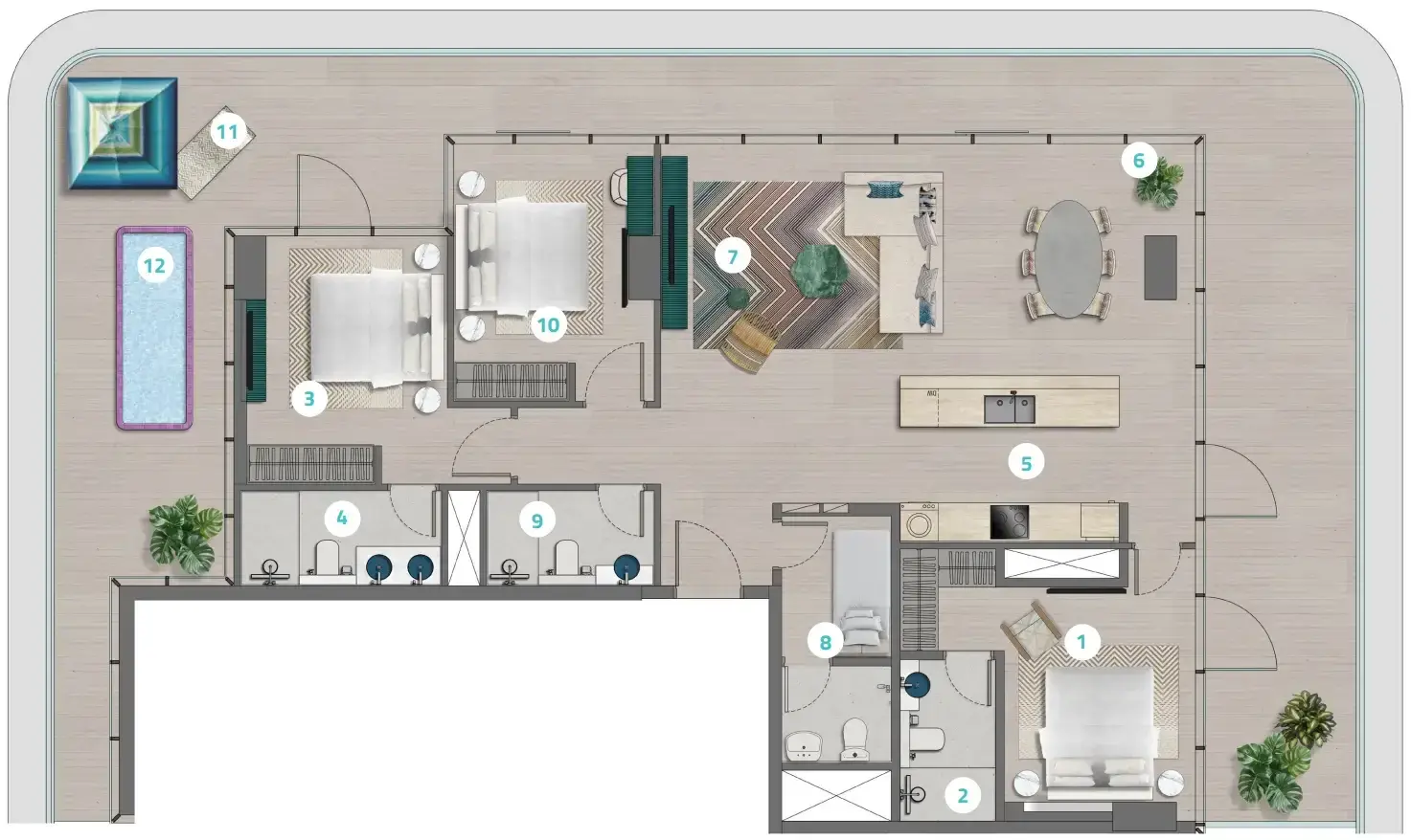 3.5 bedrooms apartments - Trio Isle floor plan