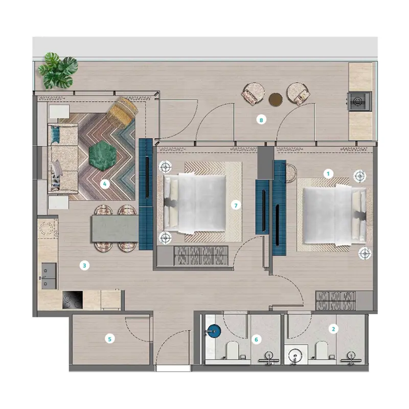 2 bedroom Apartments -  Trio Isle floor plan
