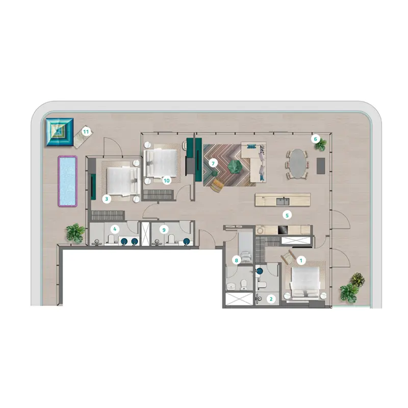 3 bedroom Apartments -  Trio Isle floor plan