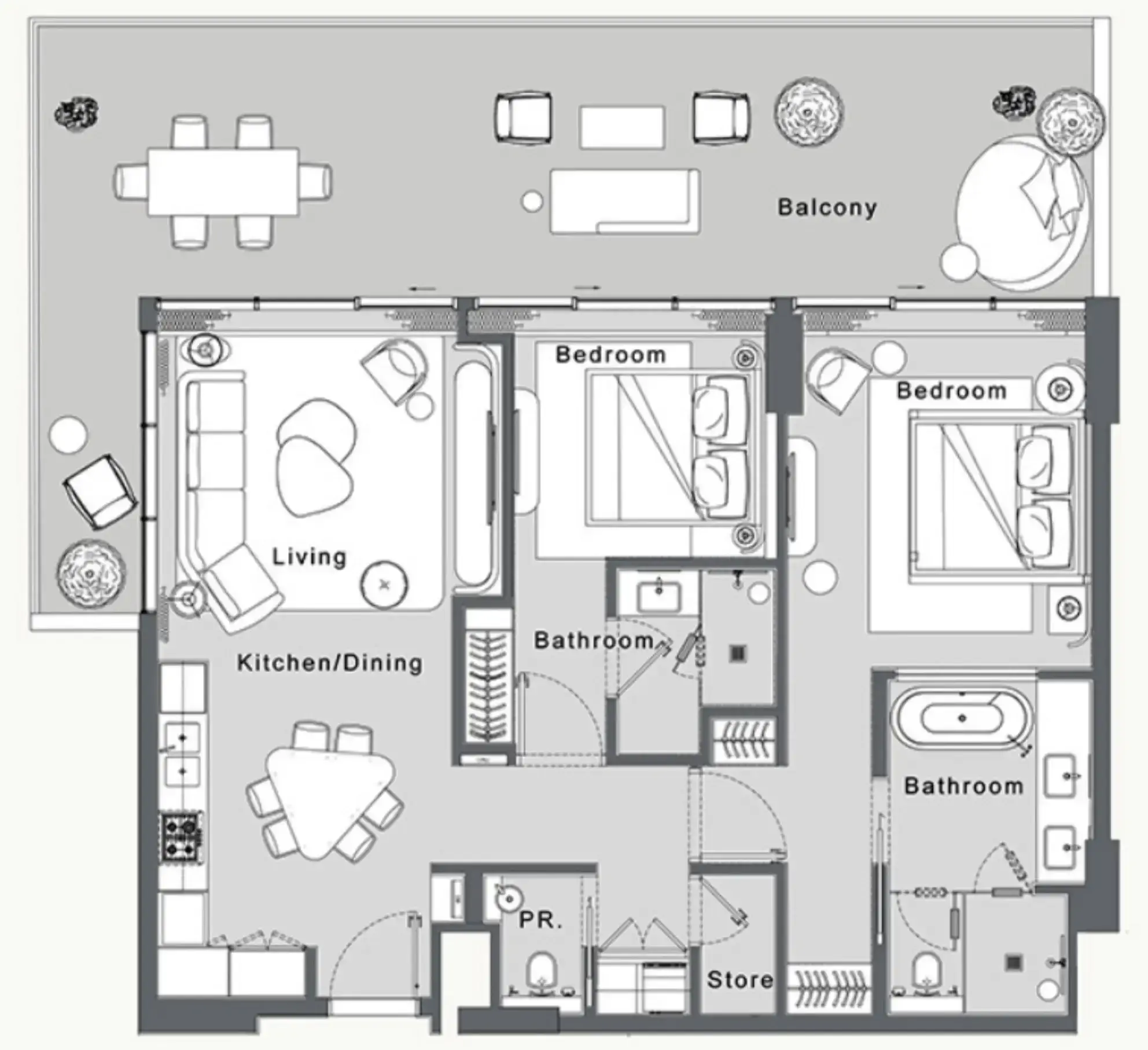 2 Bedrooms apartments - JW Marriott Residences and Resort floor plan