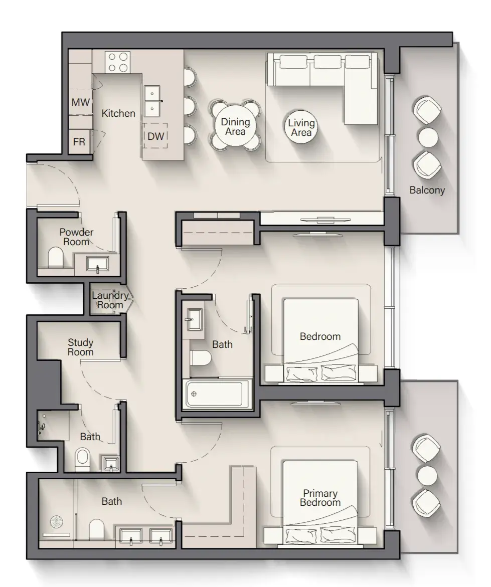 2 Bedrooms apartments - Playa Del Sol floor plan