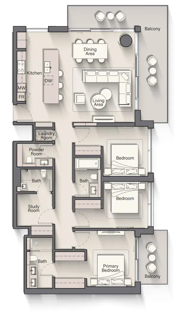 3 Bedrooms apartments - Playa Del Sol floor plan