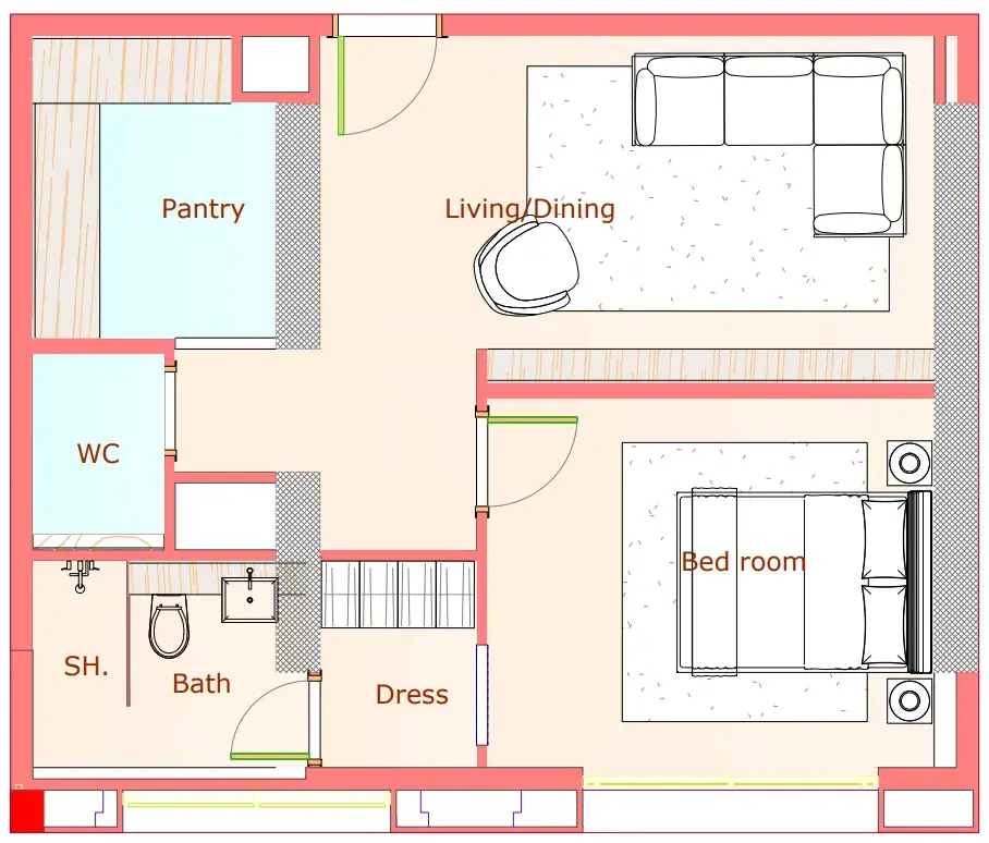 1 Bedroom apartments - Playa Viva floor plan