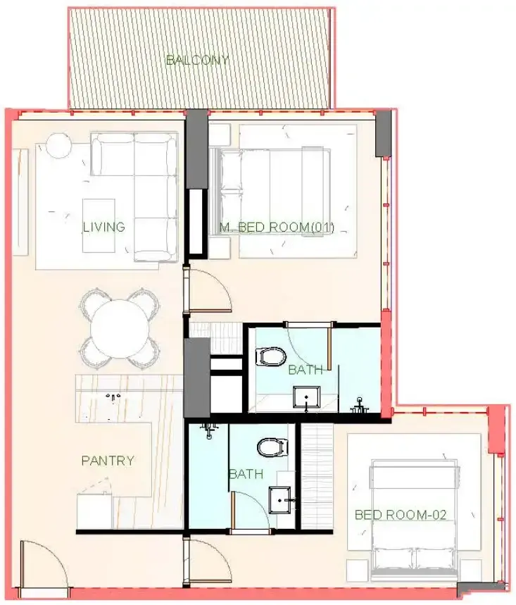 2 Bedrooms apartments - Playa Viva floor plan