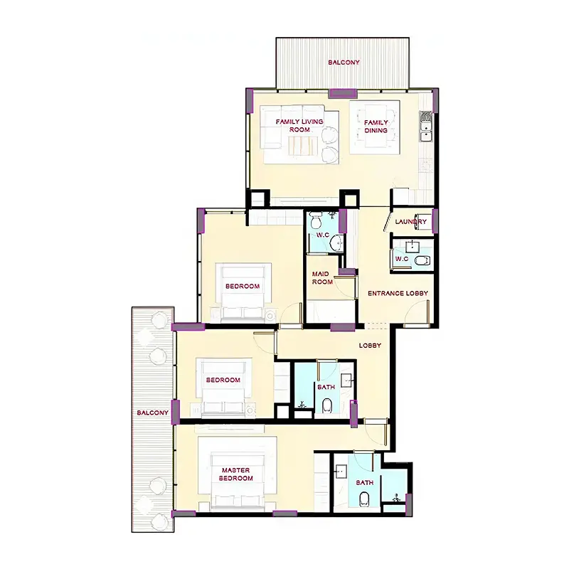 3 bedroom Apartments -  Playa Viva floor plan