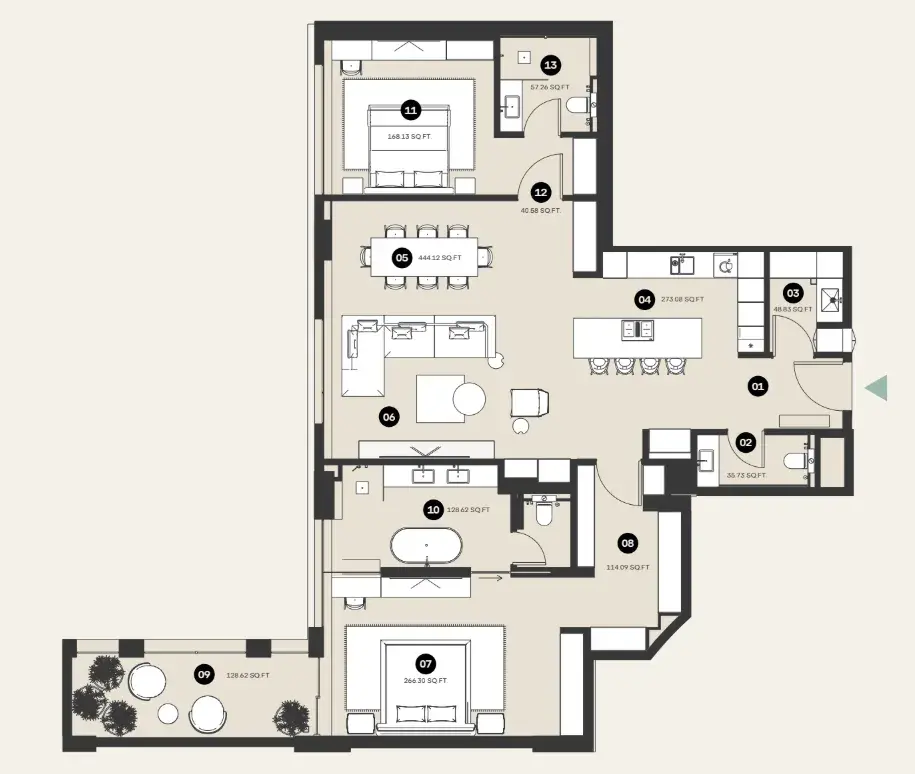 2 Bedrooms apartments - Waldorf Astoria Residences floor plan