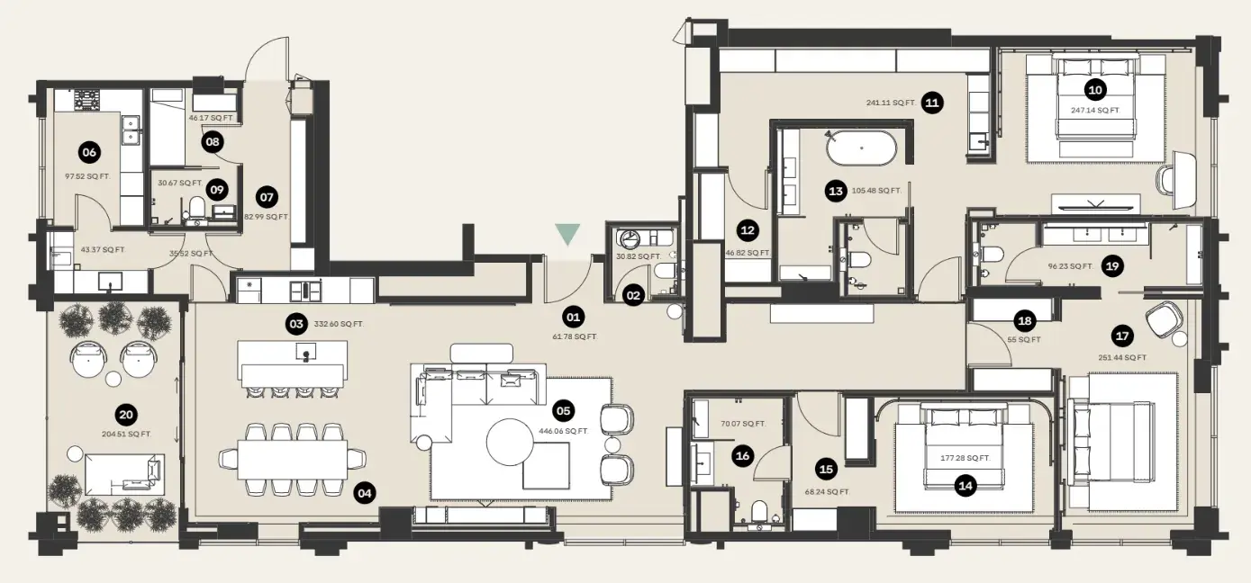 3 Bedrooms apartments - Waldorf Astoria Residences floor plan