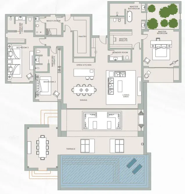 3 Bedrooms villa - The Ritz Carlton Al Wadi Desert Resort floor plan