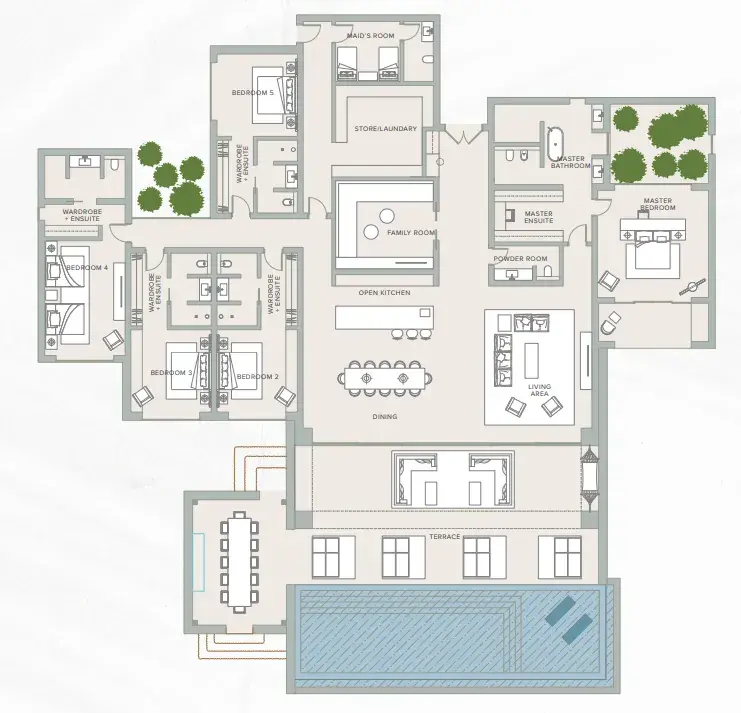5 Bedrooms villa - The Ritz Carlton Al Wadi Desert Resort floor plan