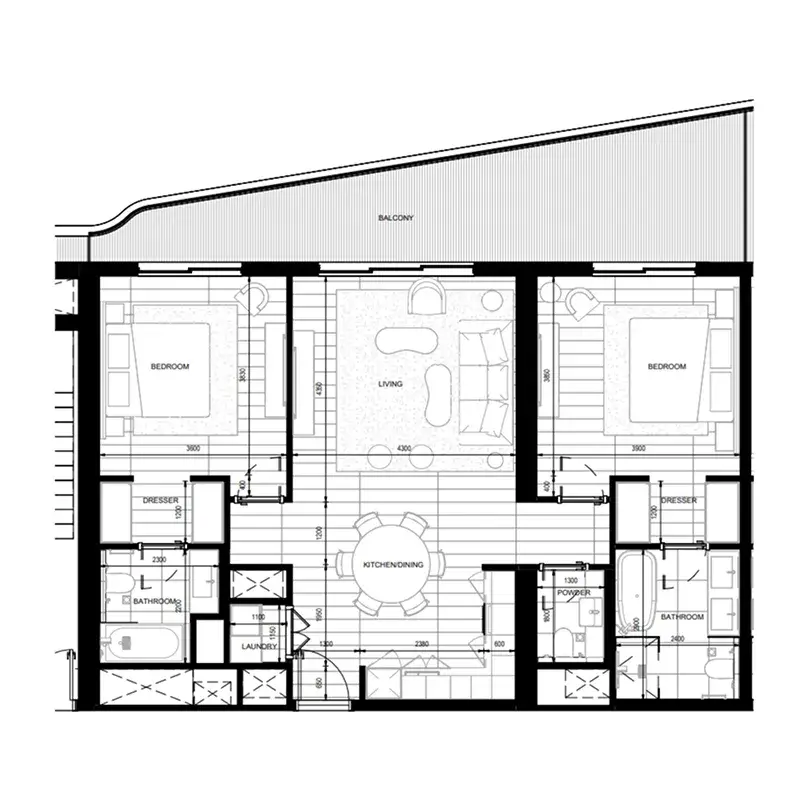 2 Bedrooms apartments - Nikki Beach Residences floor plan