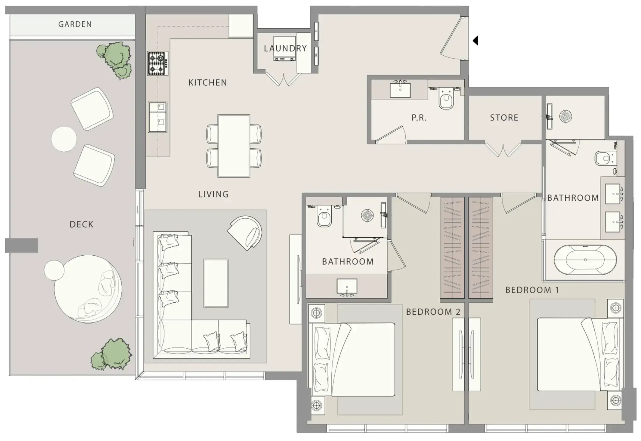 2 Bedrooms apartments - Uno-Luxe floor plan