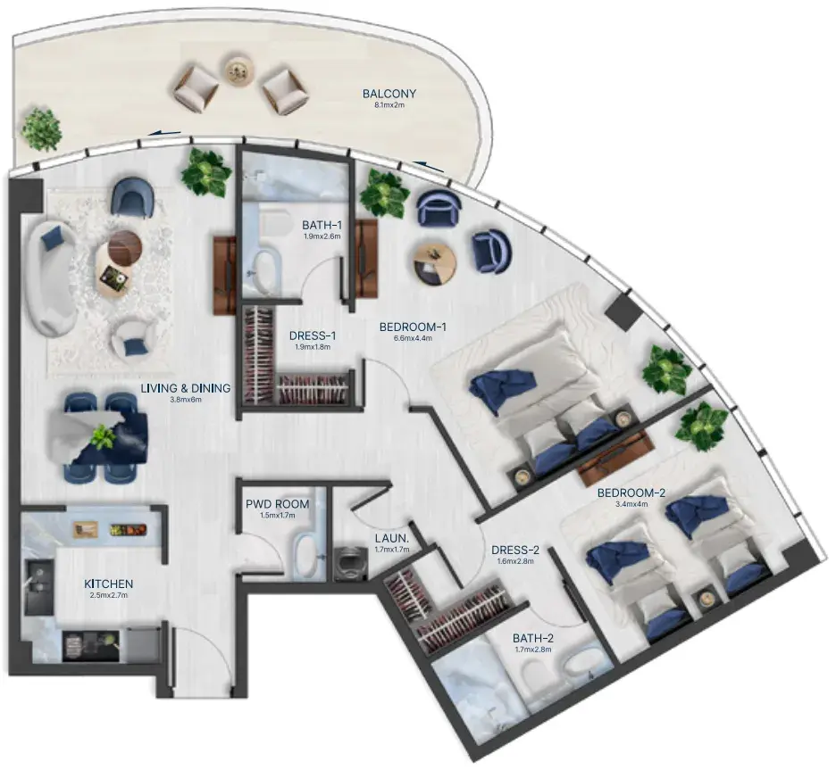 2 Bedrooms apartments - Acacia by BNW Developments floor plan