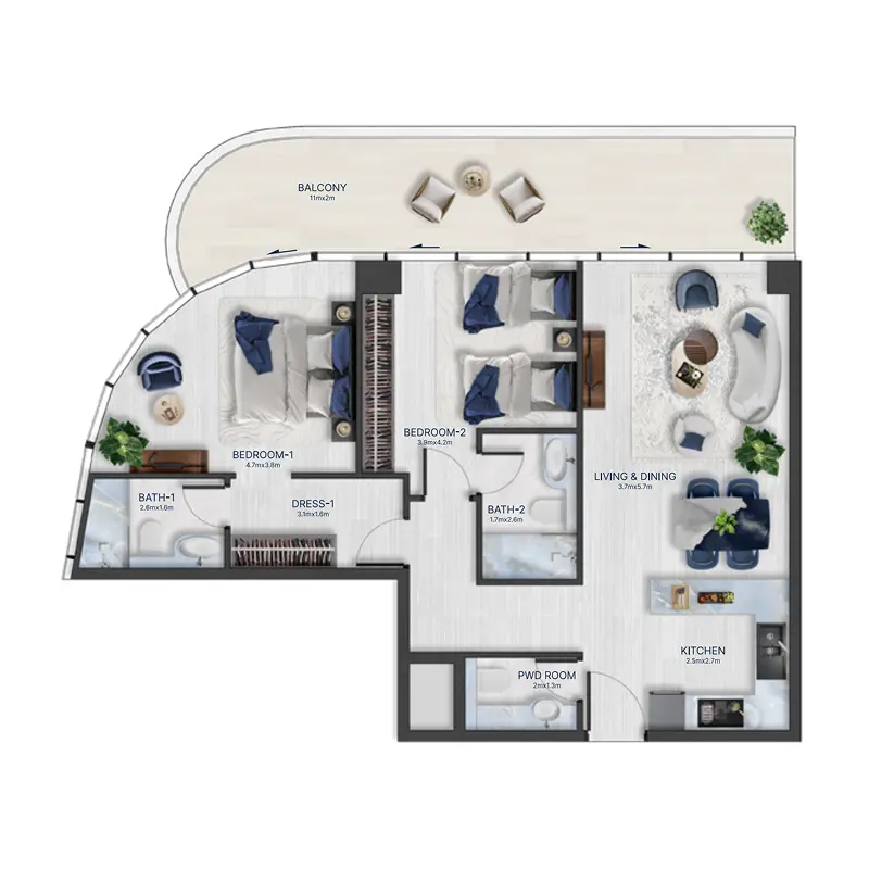 2 bedroom Apartments -  Acacia by BNW Developments floor plan
