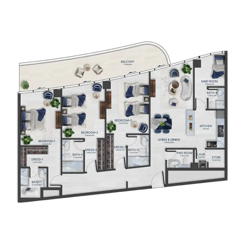 3 bedroom Apartments -  Acacia by BNW Developments floor plan