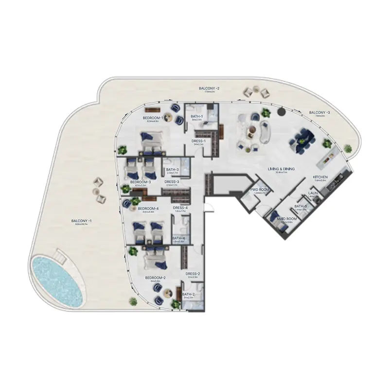 4 bedroom + pool Penthouse -  Acacia by BNW Developments floor plan