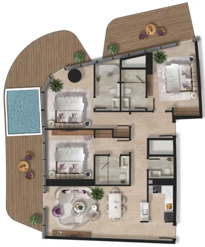 3 Bedrooms apartments - Taj Wellington Mews floor plan