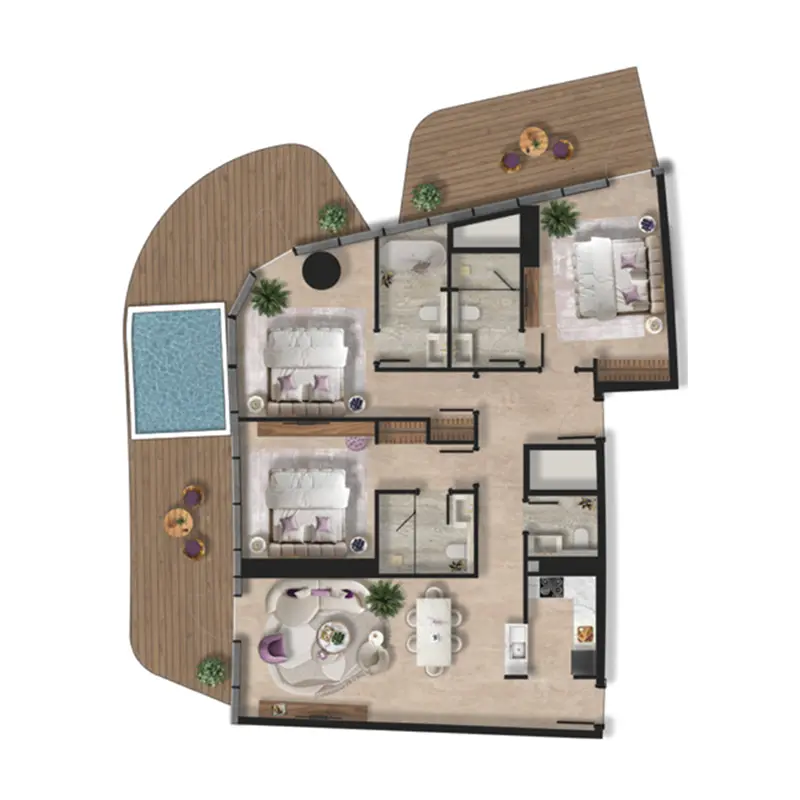 3 bedroom Apartments -  Taj Wellington Mews floor plan