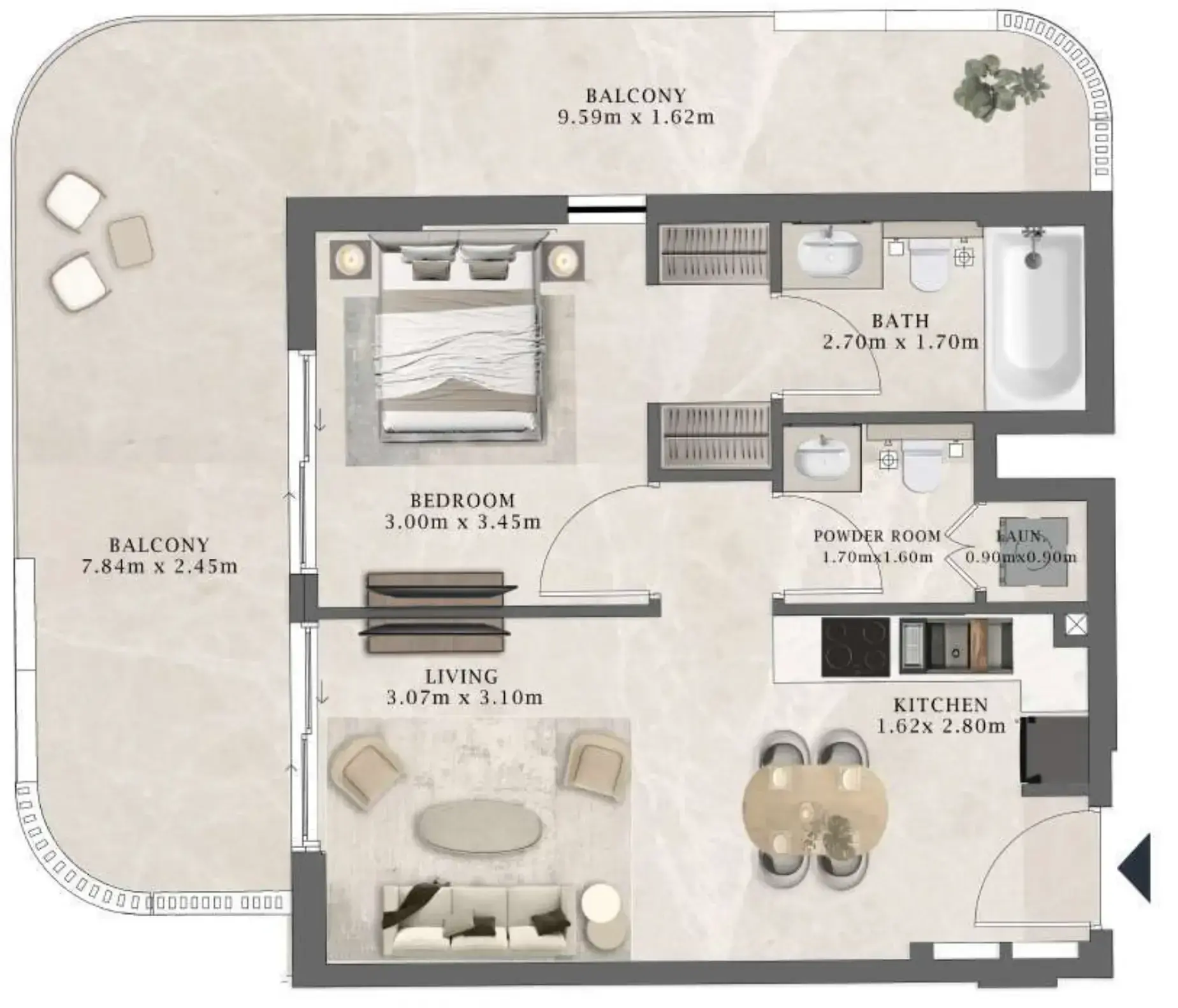 1 Bedroom apartments - Arthouse Residences by Cledor floor plan