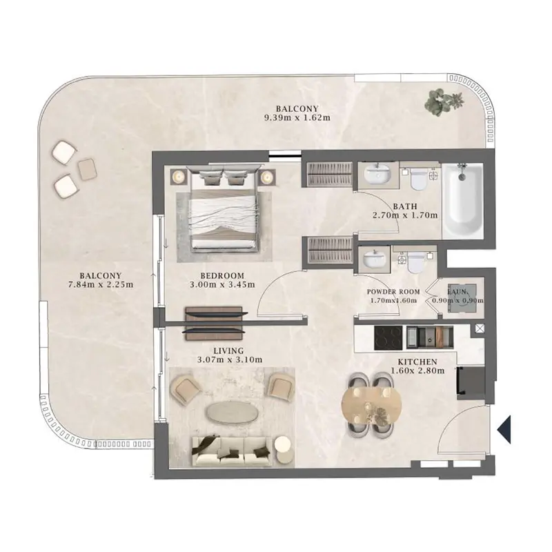 1,5 bedroom Apartments -  Arthouse Residences by Cledor floor plan