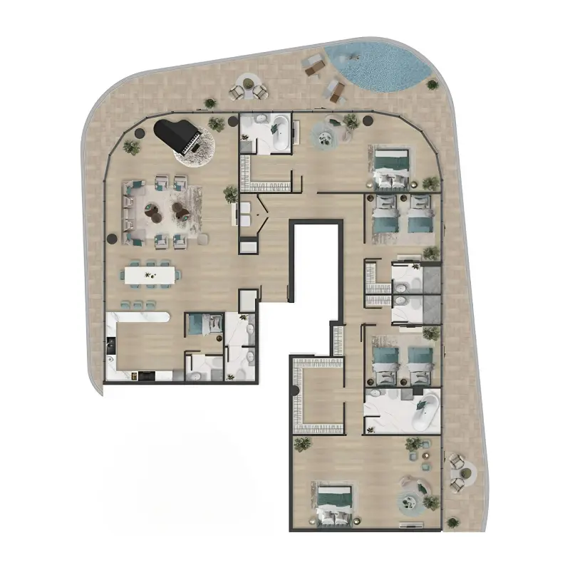 4 bedroom + pool floor plan