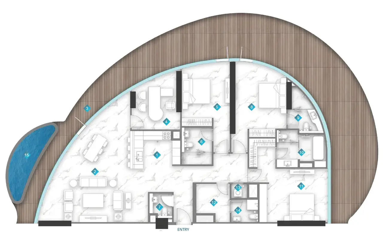 3 Bedrooms apartments - Aqua Arc floor plan