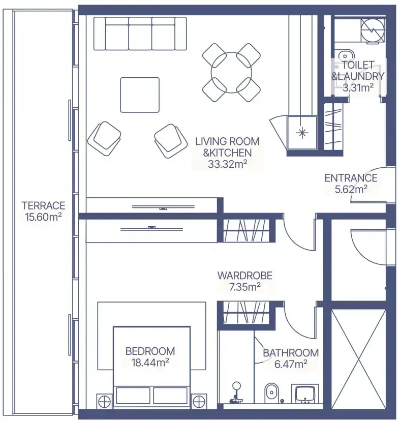 1 Bedroom apartments - Gianfranco Ferre Residences floor plan