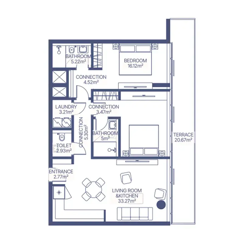 2 Bedrooms apartments - Gianfranco Ferre Residences floor plan
