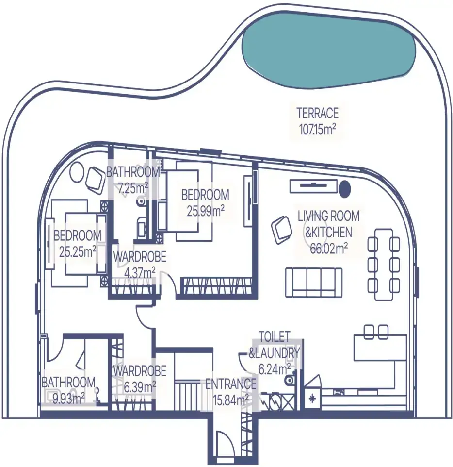 4 Bedrooms apartments - Gianfranco Ferre Residences floor plan