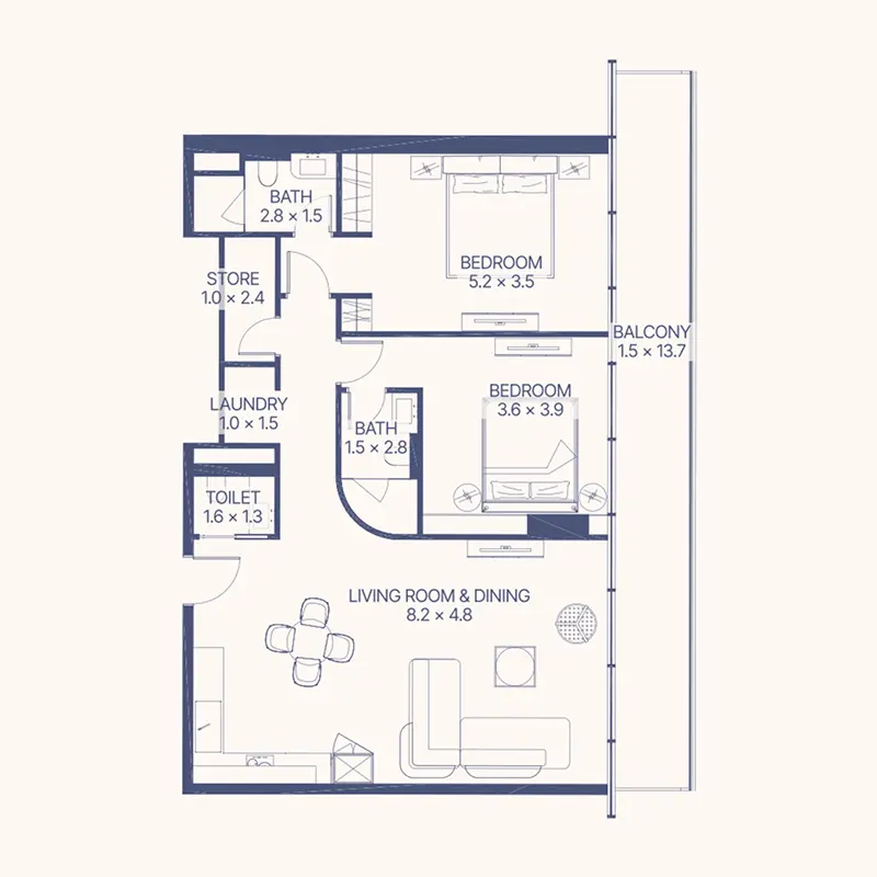 2 bedroom Apartments -  Gianfranco Ferre Residences floor plan
