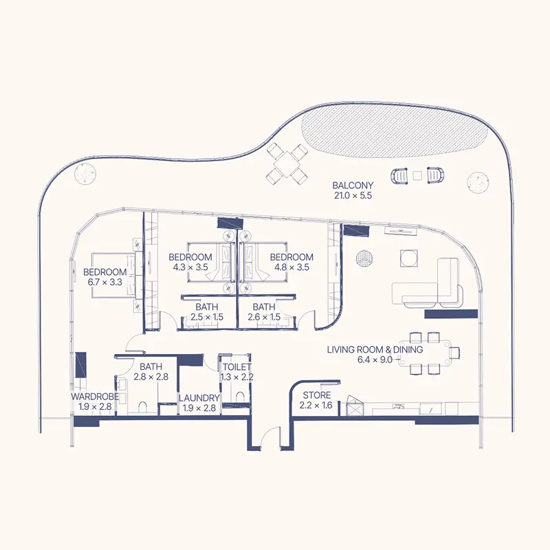 3 bedroom + pool Apartments -  Gianfranco Ferre Residences floor plan