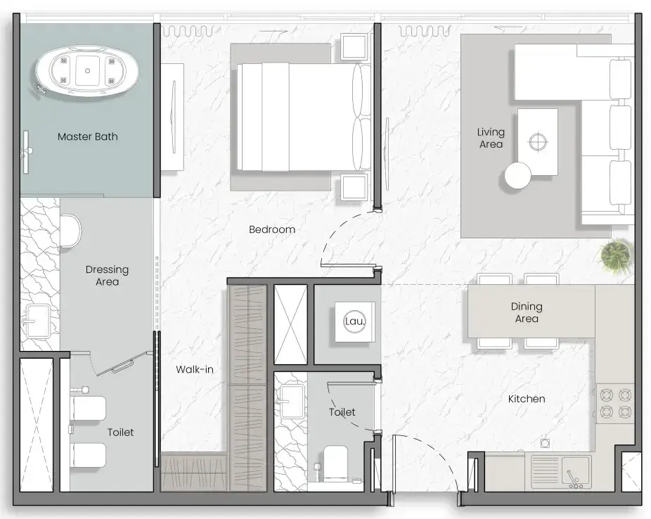 1 Bedroom apartments - Manta Bay floor plan