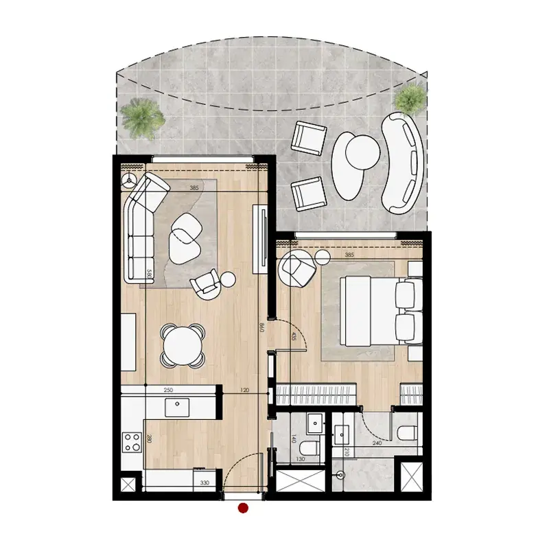 1 Bedroom apartments - Miraggio Phases 1 and 2 floor plan