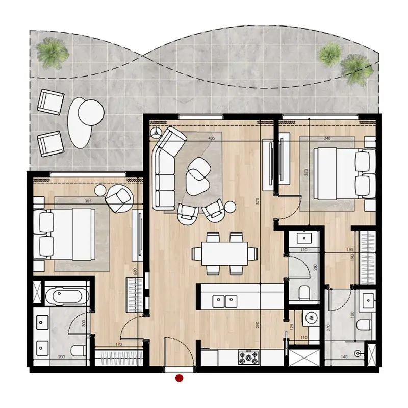 2 Bedrooms apartments - Miraggio Phases 1 and 2 floor plan