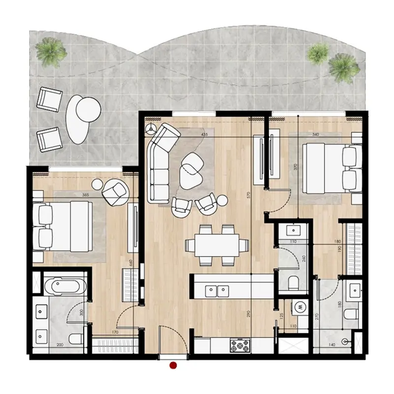 2 bedroom Apartments -  Miraggio floor plan