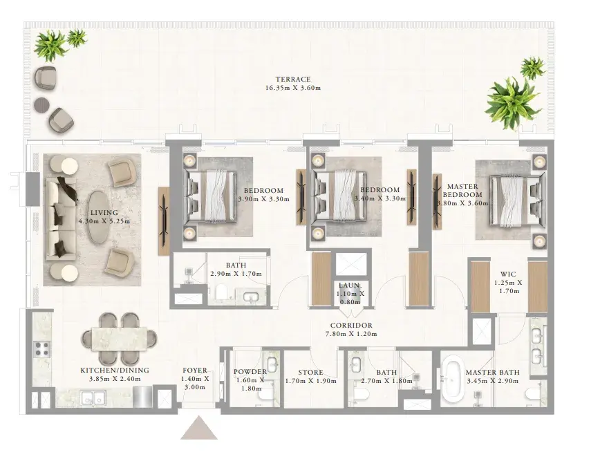 3 Bedrooms apartments - Address Residences Al Marjan Island floor plan