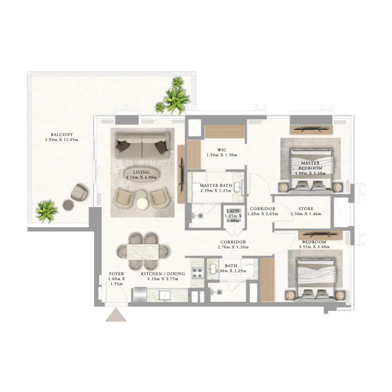 2 bedroom floor plan