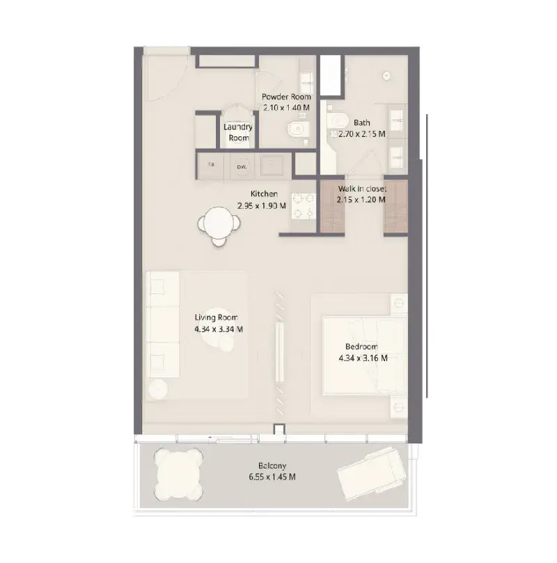 Studio apartments - The Residences at Sheraton Al Marjan Island Resort floor plan