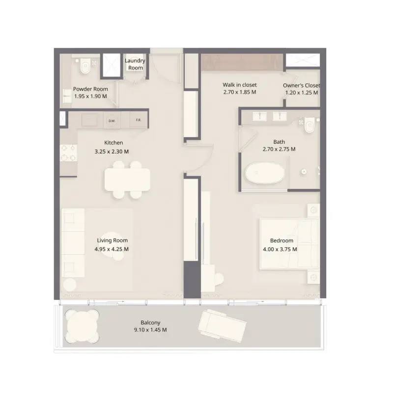 1 Bedroom apartments - The Residences at Sheraton Al Marjan Island Resort floor plan