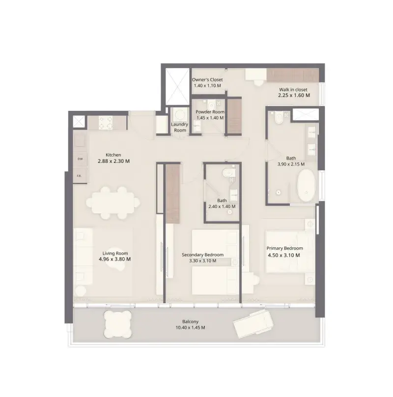 2 Bedrooms apartments - The Residences at Sheraton Al Marjan Island Resort floor plan