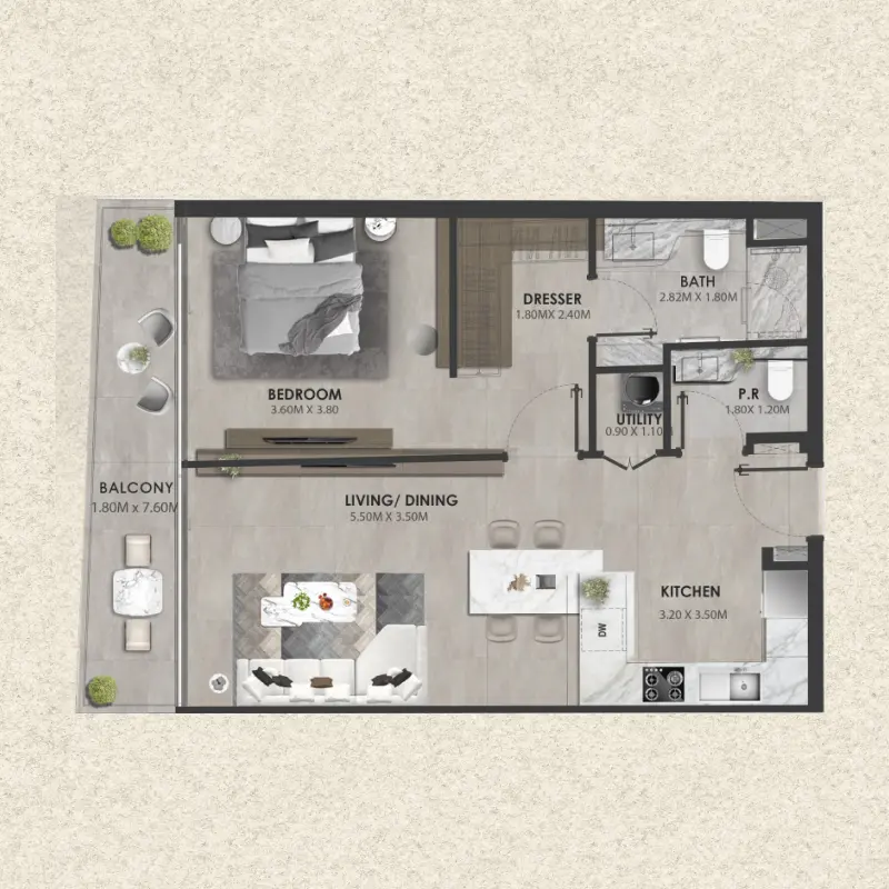 1 bedroom floor plan