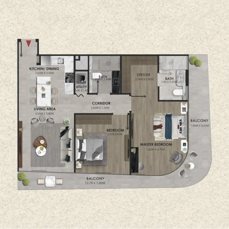 2 bedroom floor plan