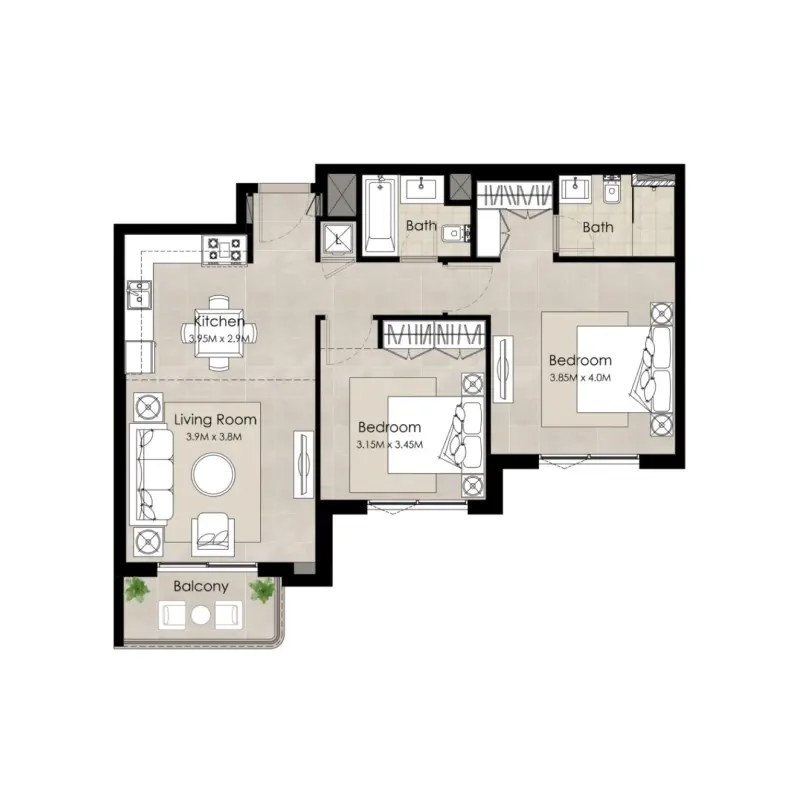 2 bedroom floor plan