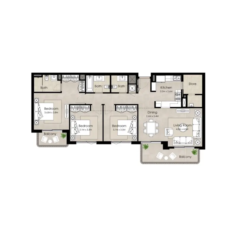 3 bedroom floor plan