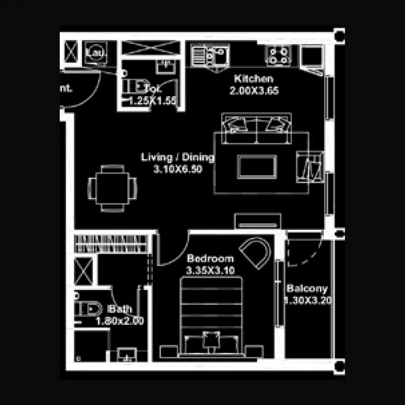 1 bedroom floor plan