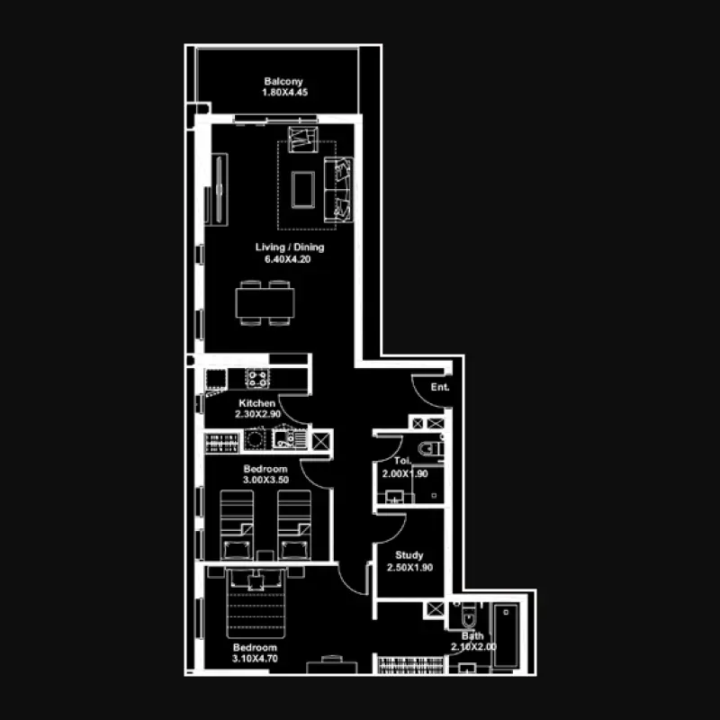 2 bedroom floor plan